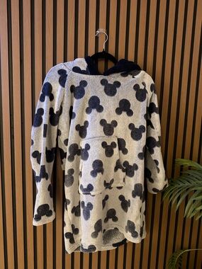 Disney Cream Plush Hoodie with Black Mickey Silhouettes